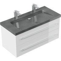 Badmöbel Granit G654 YAMO 100 cm 2 Hahnlöcher SoftClose weiß hochglanz von Posseik