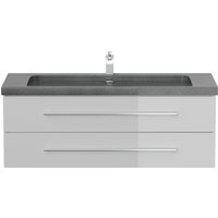 Badmöbel Granit G654 YAMO 130 cm 1 Hahnloch SoftClose weiß hochglanz von Posseik