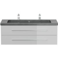 Badmöbel Granit G654 YAMO 130 cm 2 Hahnlöcher SoftClose weiß hochglanz von Posseik