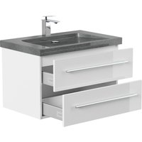Badmöbel Granit G654 YAMO 75cm 1 Hahnloch SoftClose weiß hochglanz von Posseik