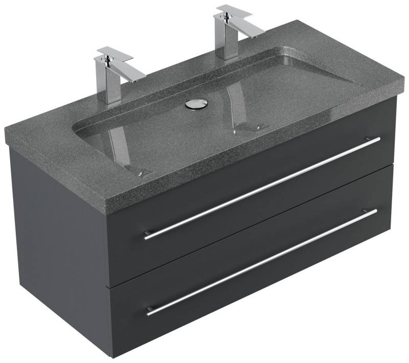 Posseik Badmöbel-Set Badmöbel Waschplatz Granit G654 "YAMO 100" 2 Hahnlöcher grafit von Posseik
