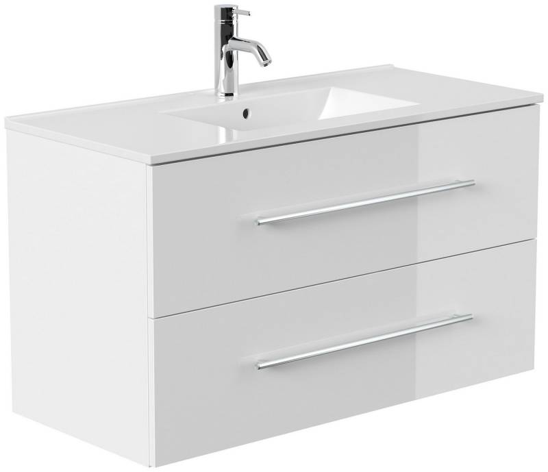 Posseik Badmöbel-Set Badmöbel Waschplatz "Homeline 100" weiß Hochglanz von Posseik