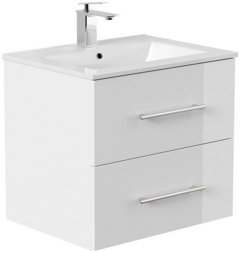 Posseik Badmöbel-Set Badmöbel Waschplatz "Homeline 60" weiß Hochglanz von Posseik