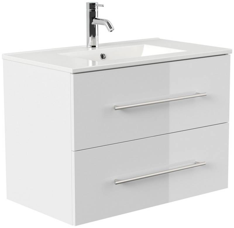 Posseik Badmöbel-Set Badmöbel Waschplatz "Homeline 80" weiß Hochglanz von Posseik