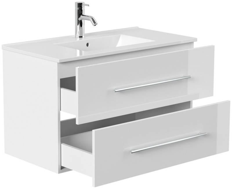 Posseik Badmöbel-Set Badmöbel Waschplatz "Homeline 90" weiß Hochglanz von Posseik