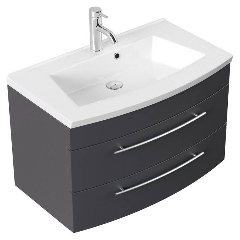 Posseik Badmöbel-Set Badmöbel Waschplatz "Luna 80" mit runder Front Anthrazit Seidenglanz von Posseik