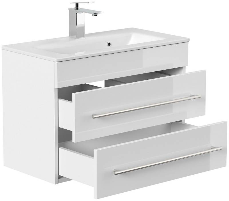 Posseik Badmöbel-Set Badmöbel Waschplatz "Portus 700 SlimLine" 70 cm weiß Hochglanz von Posseik