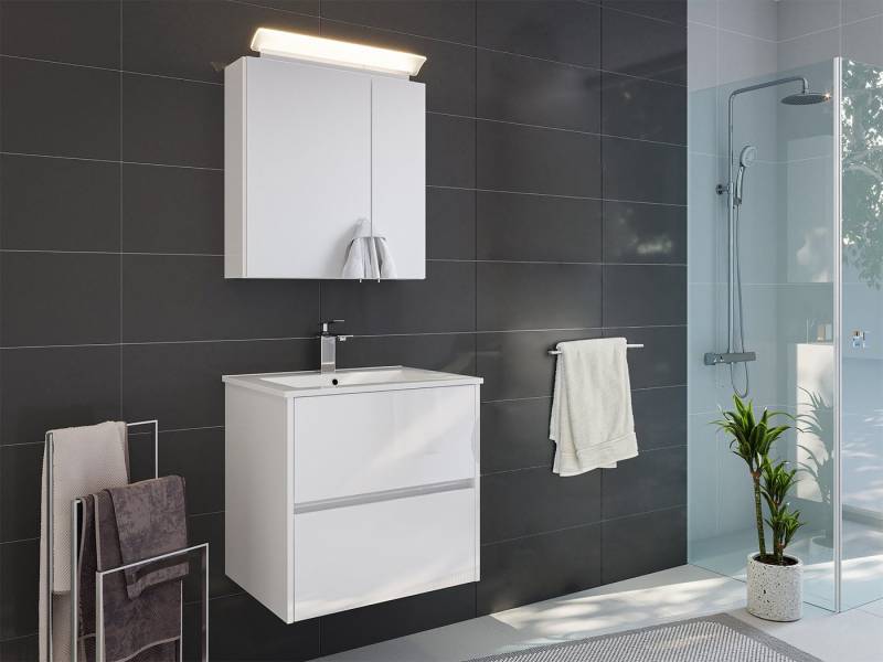 Posseik Badmöbel-Set Badmöbelset 2-teilig "Limes 60" Weiß Hochglanz von Posseik