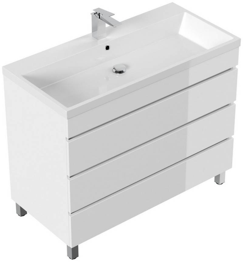 Posseik Badmöbel-Set Stand-Badmöbel Waschplatz "Fellini 100" weiß Hochglanz von Posseik