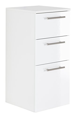 Posseik Badmöbel VIVA Midischrank Weiß Hochglanz + Weiß Badschrank 75cm hoch Seitenschrank 1 Tür, 2 Schubladen von Posseik