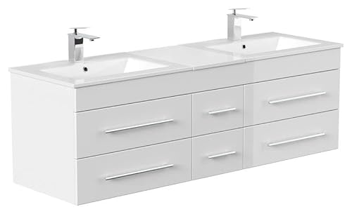 Posseik NEROXL000101DE Nero XL Badezimmermöbel-Set, Weiß, glänzend, 153 cm x 50,3 cm x 47 cm von Posseik