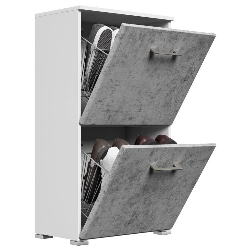 Posseik Schuhschrank Elite 2 Klappen 8 Paar Schuhe 52 cm x 96 cm Weiß-Beton von Posseik