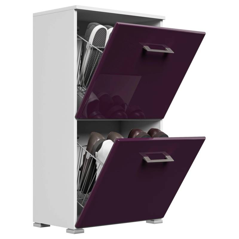Posseik Schuhschrank Elite 2 Klappen 8 Paar Schuhe 52 cm x 96 cm Weiß-Brombeer von Posseik