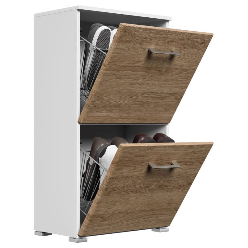 Posseik Schuhschrank Elite 2 Klappen 8 Paar Schuhe 52 cm x 96 cm Weiß-Eiche von Posseik