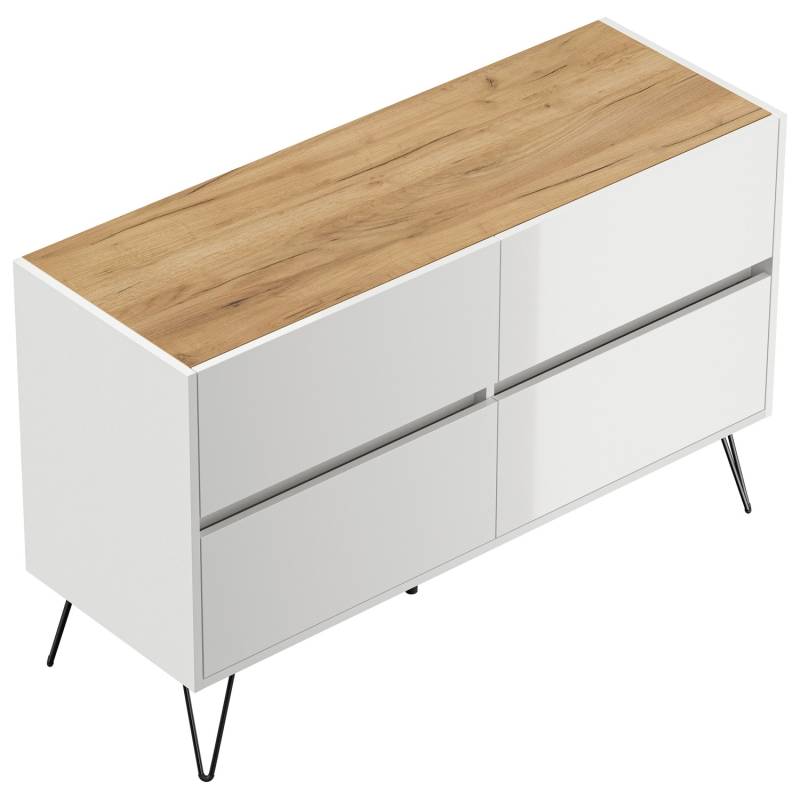 Posseik Sideboard Industrial E 4 Schubladen 120 cm Weiß Eiche Top von Posseik