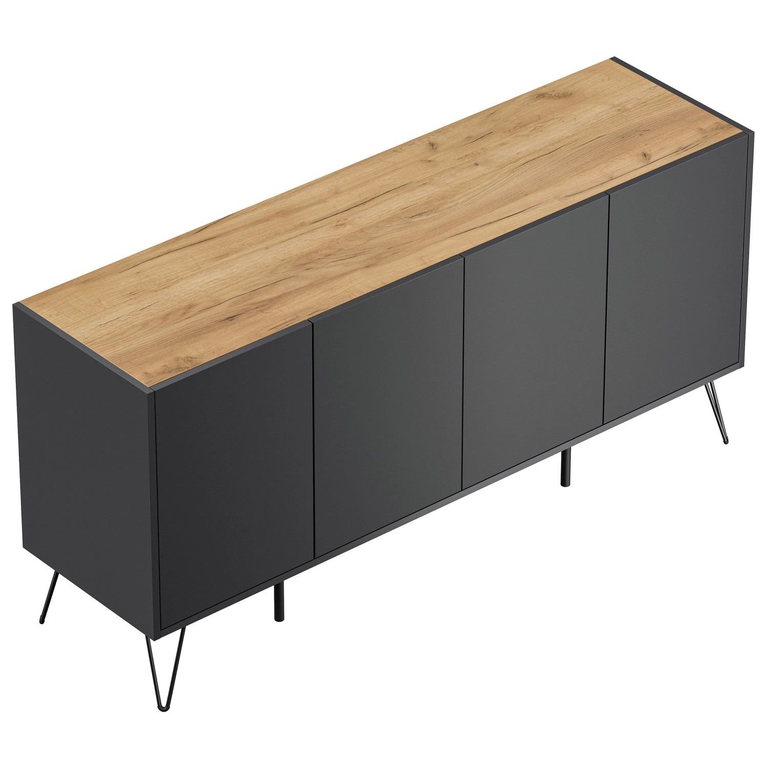 Posseik Sideboard Industrial H Stehend 4 Türen 155 cm Grafit Eiche Top Posseik Sideboard Industrial H Stehend 4 Türen 155 cm Grafit Eiche Top von Posseik