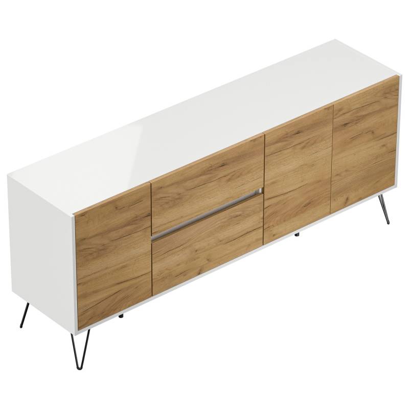 Posseik Sideboard Industrial I 2 Schubladen 3 Türen 180 cm Weiß Eiche Front von Posseik