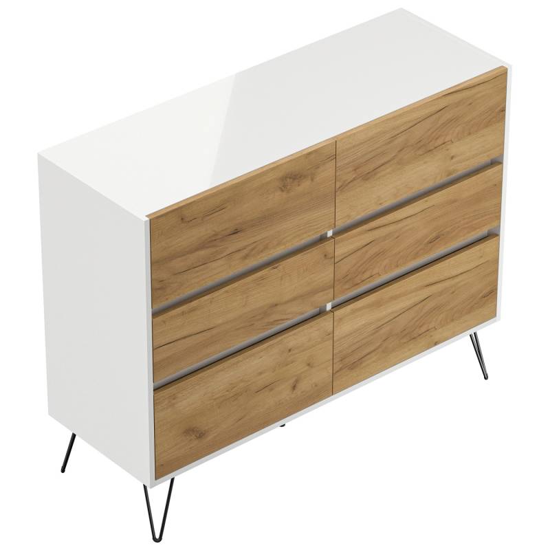 Posseik Sideboard Industrial M 6 Schubladen 120 cm Weiß Eiche Front von Posseik