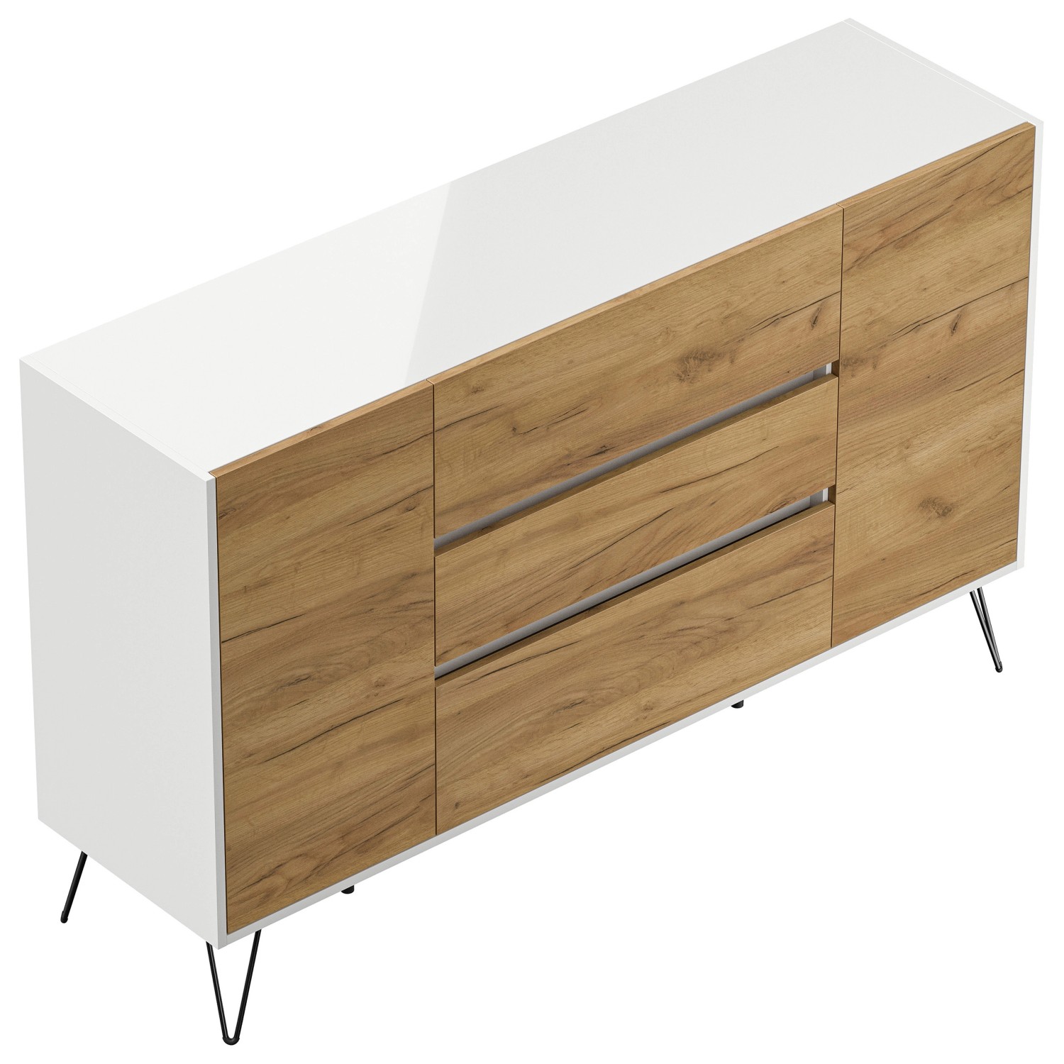 Posseik Sideboard Industrial O 3 Schubladen 2 Türen 155 cm Weiß Eiche Front von Posseik