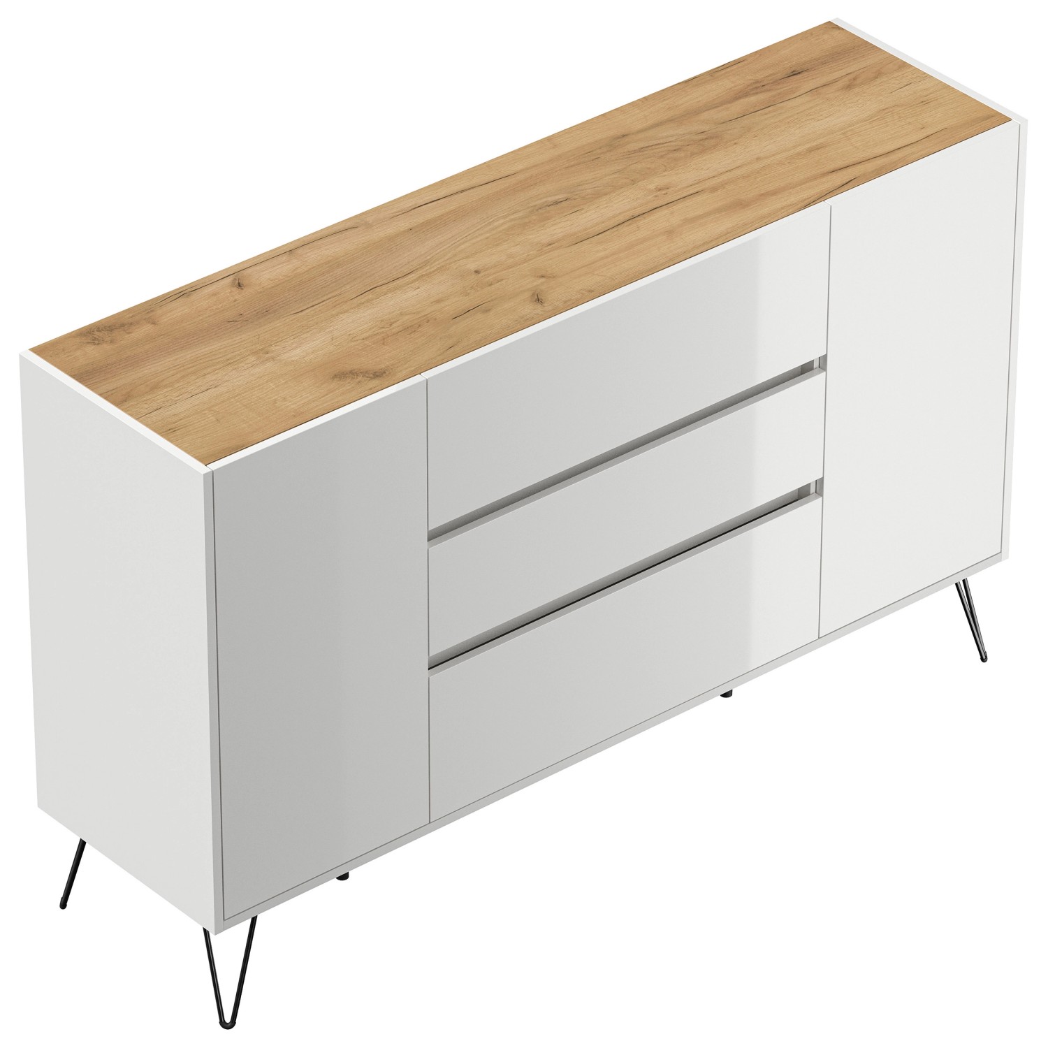 Posseik Sideboard Industrial O 3 Schubladen 2 Türen 155 cm Weiß Eiche Top von Posseik