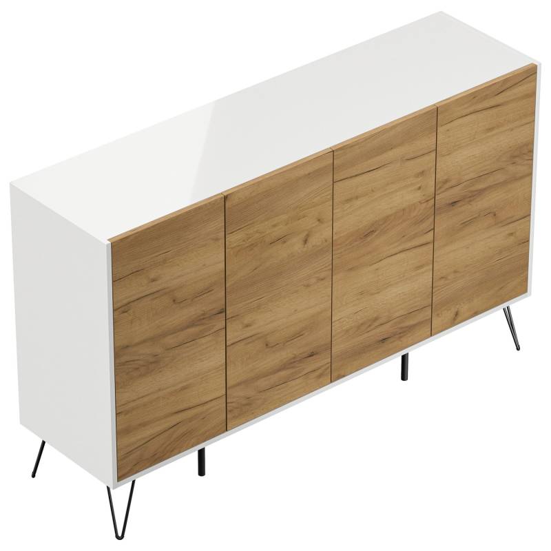 Posseik Sideboard Industrial P 4 Schubladen 4 Türen 155 cm Weiß Eiche Front von Posseik