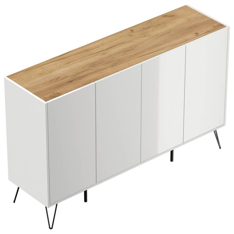 Posseik Sideboard Industrial P 4 Schubladen 4 Türen 155 cm Weiß Eiche Top von Posseik