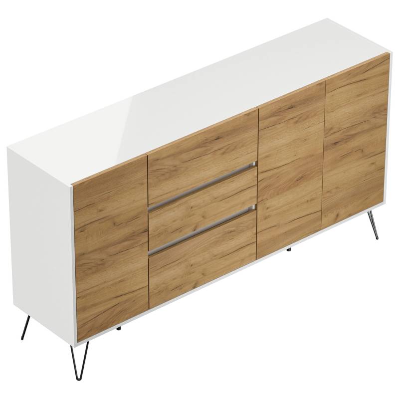 Posseik Sideboard Industrial Q 3 Schubladen 3 Türen 180 cm Weiß Eiche Front von Posseik