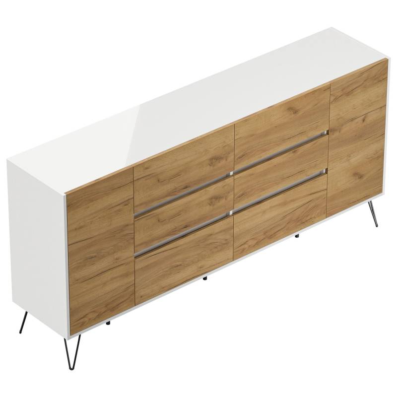 Posseik Sideboard Industrial R 6 Schubladen 2 Türen 200 cm Weiß Eiche Front von Posseik
