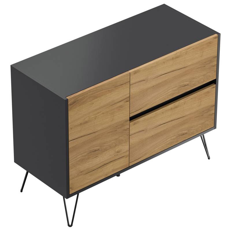 Posseik Sideboard Industrial S 2 Schubladen 1 Tür 100 cm Grafit Eiche Front von Posseik