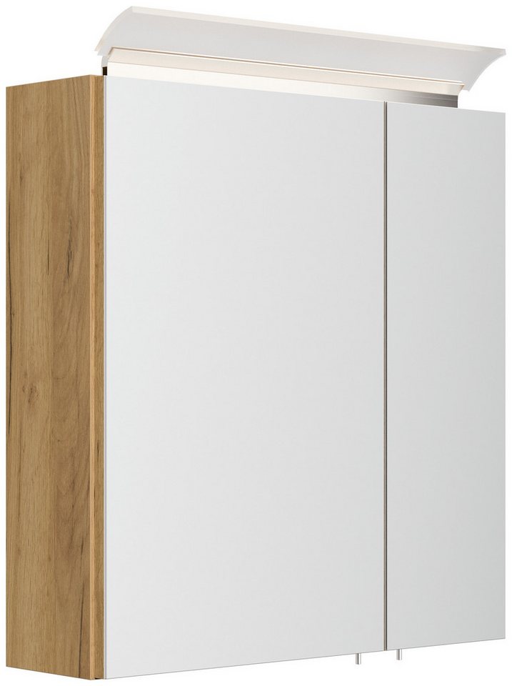 Posseik Spiegelschrank Badezimmer Spiegelschrank 2-türig LED-Lampe 60 cm Eiche Gold von Posseik