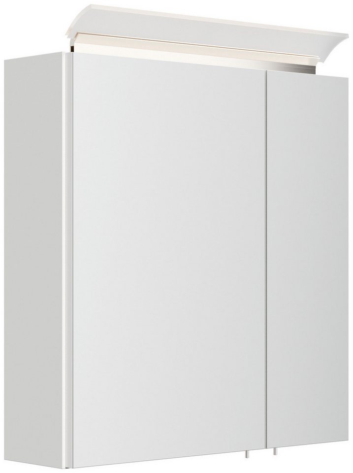 Posseik Spiegelschrank Badezimmer Spiegelschrank 2-türig LED-Lampe 60 cm Weiß Hochglanz von Posseik