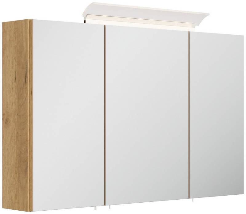 Posseik Spiegelschrank Badezimmer Spiegelschrank 3-türig LED-Acryllampe 120 cm Eiche Gold von Posseik