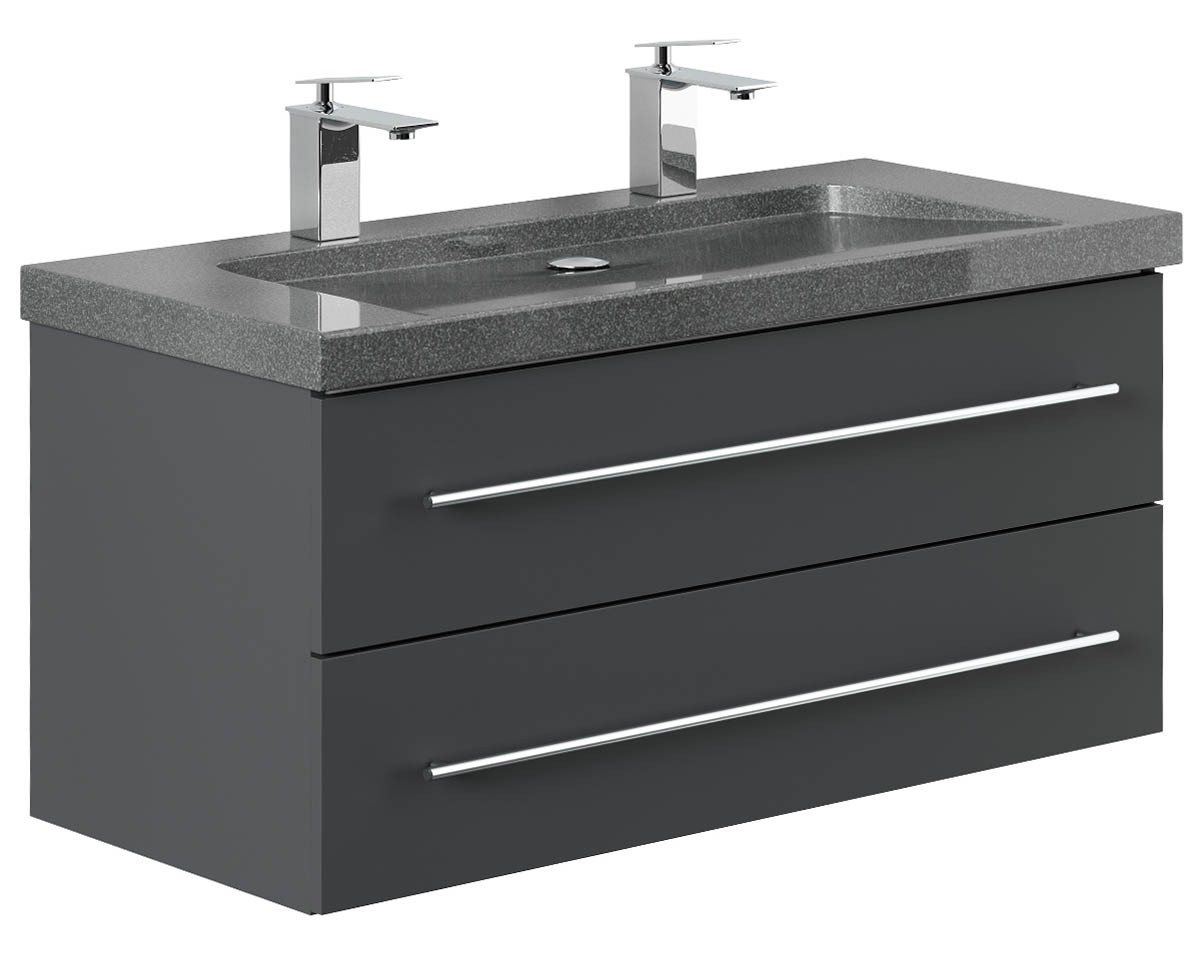Posseik Waschtisch-Set Bad Doppel-Waschtisch NATURE 100cm, Granit-Becken, graphit grau, (Badmöbel Set, 1-St., Waschtisch Set) von Posseik