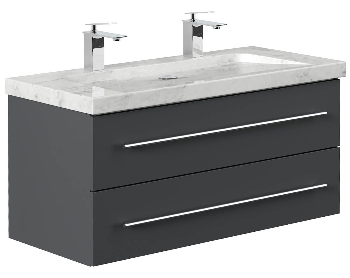 Posseik Waschtisch-Set Bad Doppel-Waschtisch NATURE 100cm, Marmor-Becken, graphit grau, (Badmöbel Set, 1-St., Waschtisch Set) von Posseik