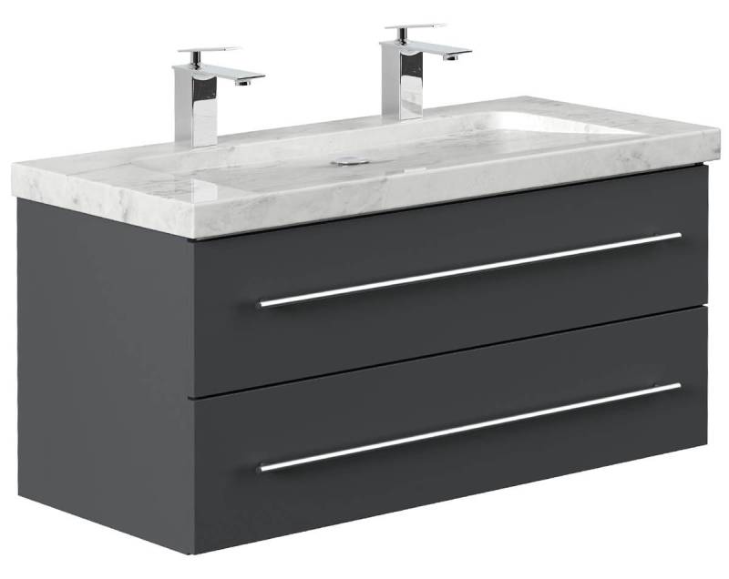 Posseik Waschtisch-Set Bad Doppel-Waschtisch NATURE 100cm, Marmor-Becken, graphit grau, (Badmöbel Set, 1-St., Waschtisch Set) von Posseik