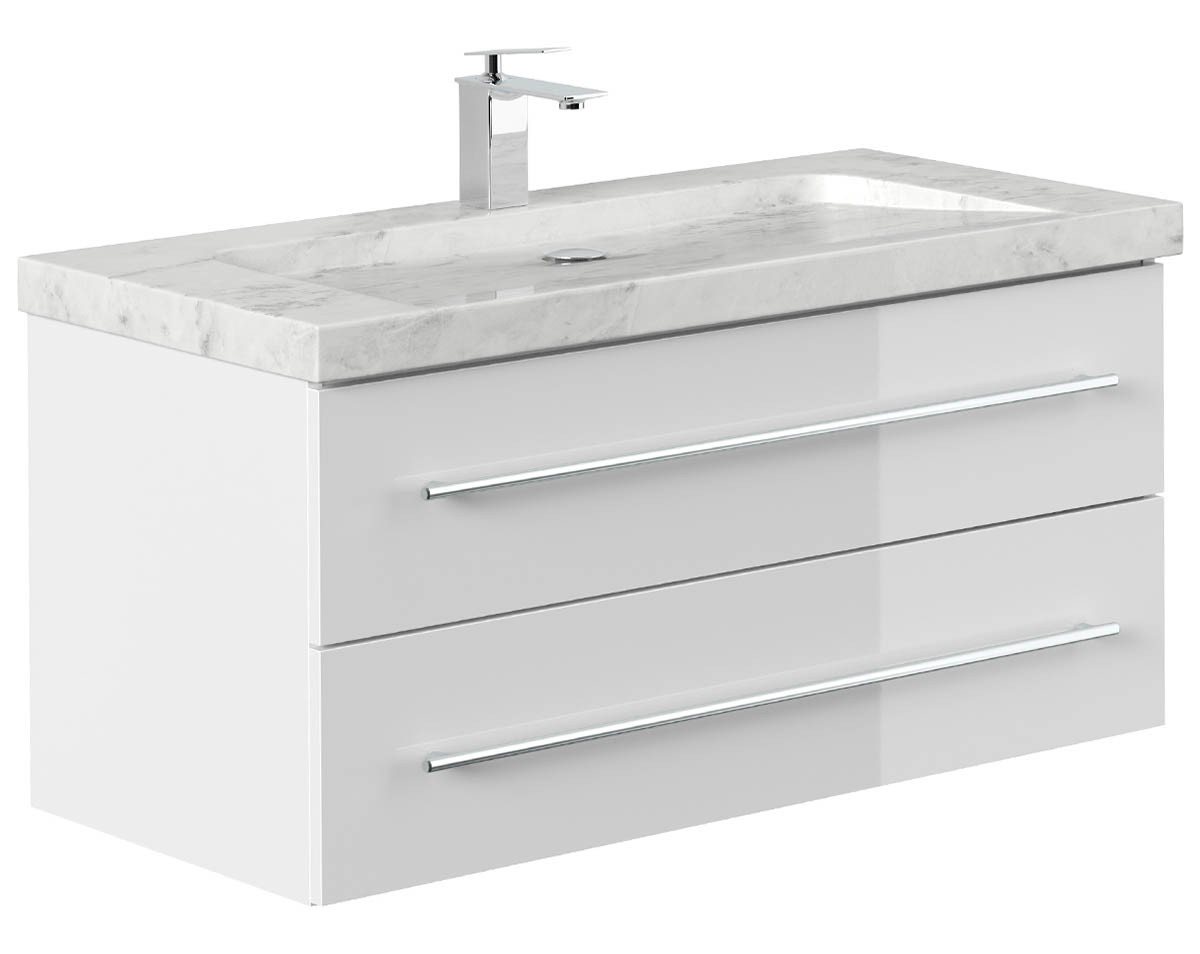 Posseik Waschtisch-Set Badmöbel Waschtisch NATURE 100cm, Marmor-Waschbecken, weiß hochglanz, (Badmöbel Set, 1-St., Waschtisch Set) von Posseik