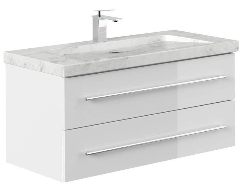 Posseik Waschtisch-Set Badmöbel Waschtisch NATURE 100cm, Marmor-Waschbecken, weiß hochglanz, (Badmöbel Set, 1-St., Waschtisch Set) von Posseik