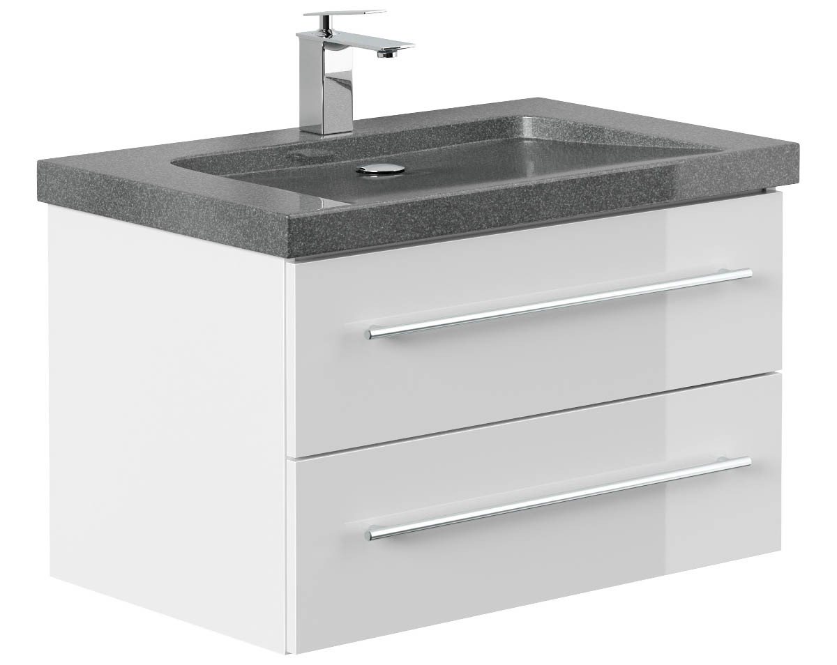 Posseik Waschtisch-Set Badmöbel Waschtisch NATURE 75cm, Granit-Waschbecken, weiß hochglanz, (Badmöbel Set, 1-St., Waschtisch Set) von Posseik