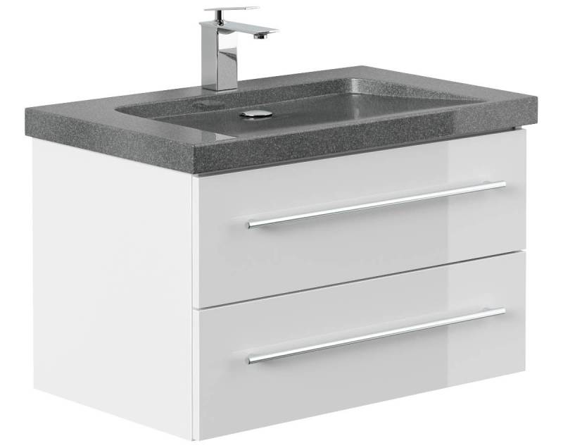 Posseik Waschtisch-Set Badmöbel Waschtisch NATURE 75cm, Granit-Waschbecken, weiß hochglanz, (Badmöbel Set, 1-St., Waschtisch Set) von Posseik