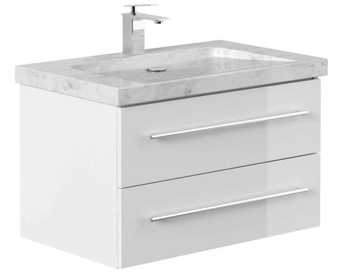 Posseik Waschtisch-Set Badmöbel Waschtisch NATURE 75cm, Marmor-Waschbecken, weiß hochglanz, (Badmöbel Set, 1-St., Waschtisch Set) von Posseik