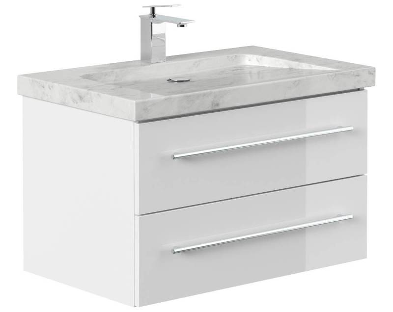 Posseik Waschtisch-Set Badmöbel Waschtisch NATURE 75cm, Marmor-Waschbecken, weiß hochglanz, (Badmöbel Set, 1-St., Waschtisch Set) von Posseik