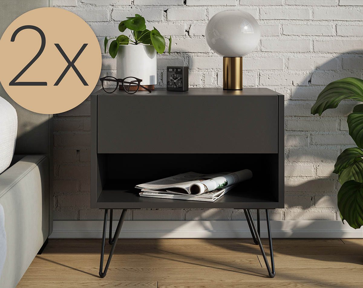 Posseik Waschtisch-Set Nachttisch FAVIER 50 x 50cm, 1 Schublade SET, grafit-grau, (Sideboard, 1-St., Sideboard) von Posseik