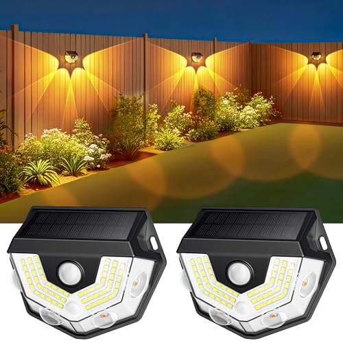 Solarlampen für Außen mit Bewegungsmelder, 2 Stück Superhelle 270° Solar Wandleuchte Aussen 3 Modi IP65 Wasserdicht Solarleuchten Außen mit Warmes und Weißes Licht Wandleuchte für Zaun,Hof,Garten,Wand von Possily