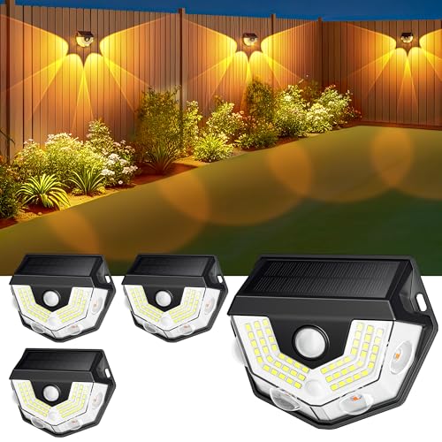 Solarlampen für Außen mit Bewegungsmelder, 4 Stück Superhelle 270° Solar Wandleuchte Aussen 3 Modi IP65 Wasserdicht Solarleuchten Außen mit Warmes und Weißes Licht Wandleuchte für Zaun,Hof,Garten,Wand von Possily