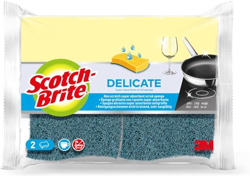 Scotch-Brite Delicate, Nicht kratzende Spülschwämme aus Naturfasern, 2 Stück pro Packung – Hochsaugfähig – Für Küche und Haushalt – Schonend zu unbeschichtetem Kochgeschirr und Glas von Scotch-Brite