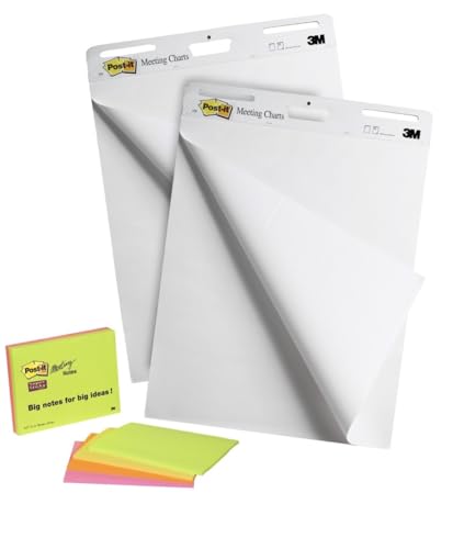 Post-it Super Sticky Meeting Chart, Weiß, unliniert, 2 Blöcke, 635 mm x 762 mm + 4 Blöcke Meeting Notes GRATIS von Post-it