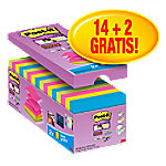 Post-it Super Sticky Z-Notes Haftnotizen 76 x 76 mm Farbig sortiert 90 Blatt 14 Blöcke + 2 GRATIS von Post-it