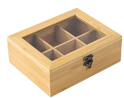 Posten Anker Premium Teebox aus hochwertigem Bambus Holz mit 6 Fächern / 60 Teebeutel I Aromadicht Tee lagern I Teebeutelbox I Teekiste I 21x17x7 cm von Posten Anker