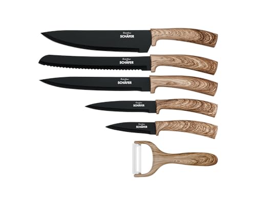 Posten Anker Schäfer Premium Messerset inkl Küchenhelfer I + Gratis Aufbewahrungsständer I Küchen Messer & Helfer Set (Maple Wood Messer Set) von Posten Anker