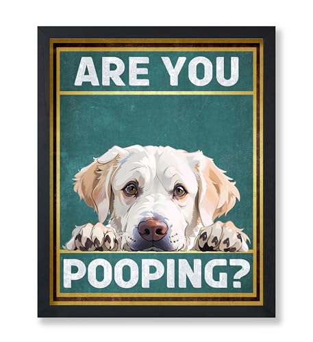 Poster Master Poster mit Aufschrift "Are You Pooping", Golden Retriever, niedlicher Hund, lustige Kinder-Badezimmer-Dekoration, Puderzimmer-Dekoration, Gäste-WC-Schild, 20,3 x 25,4 cm, ungerahmt, von Poster Master